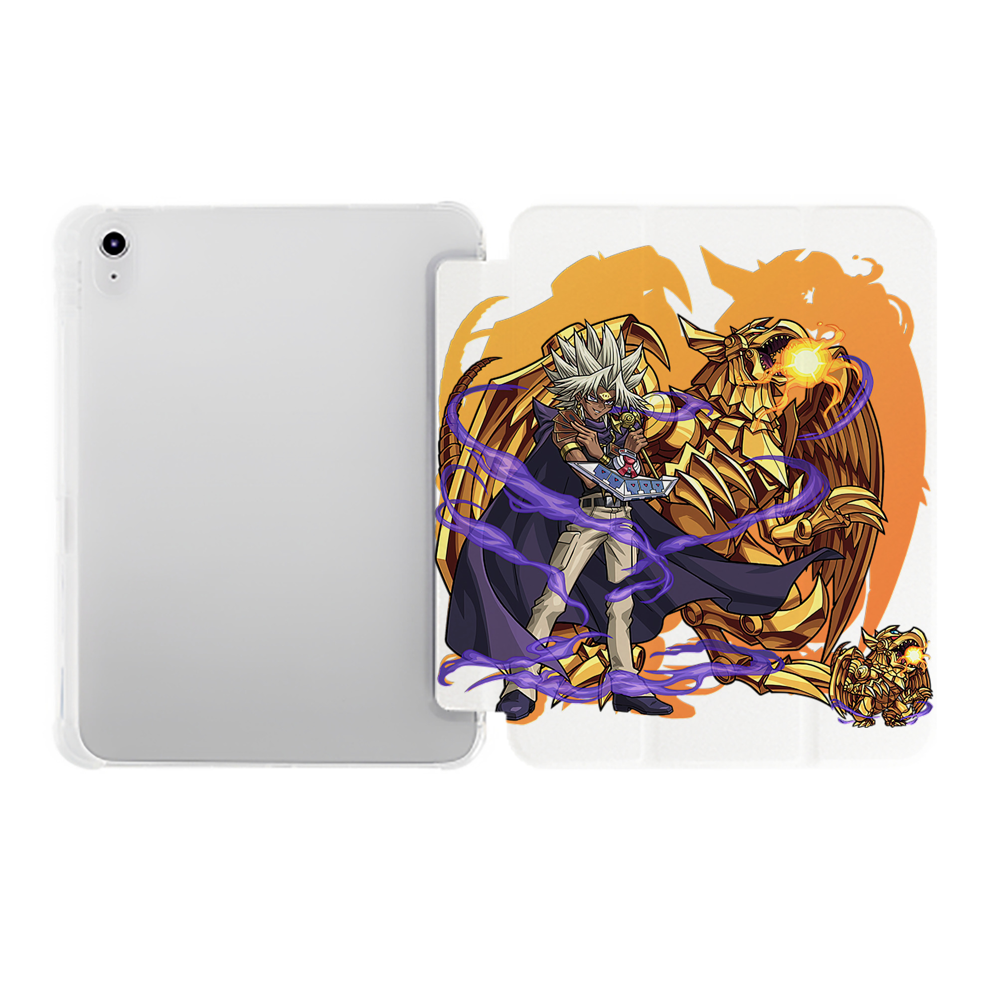 （画像用） 遊☆戯☆王 Yu-Gi-Oh! IPad ケース ペン収納付き 三つ折りスタンド PUレザー×シリコン 対応機種9.5/10.5/10.9インチ